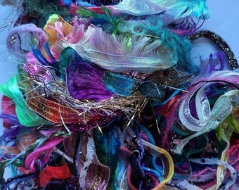 20 yds.KALEIDOSCOPE  Fiber Art Yarn bundle/novelty yarn sampler 20x1/embellishment trim/junk journal/add-ins/weaving/ craft yarn