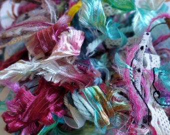 BOHO Sundress  fiber art yarn bundle embellishment trim/20 yds./weaving/fringe/Colinette hand-dyed fiber/add-ins