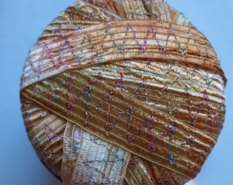 Berlini TINKERBELLA ribbon yarn/BUTTER RUM/Zigzag sparkle wide ribbon sparkle yarn/novelty  ribbon yarn