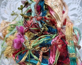 20 yds HERB GARDEN Fiber art yarn bundle/embellishment trim/add ins/junk journal/fiber crafts/fringe making/tassels/mixed media