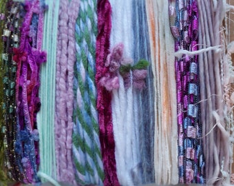 MEADOW Flowers 26 yds. Fiber art yarn bundle/embellishment trim/mini weaving/novelty yarn pack/junk journal scrapbook