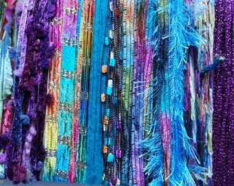 RAINBOW Gems  Fiber Art Yarn bundle/bright novelty yarn 18 yds./embellishment trim/weaving/junk journal/dreamcatchers/craft yarn  trim
