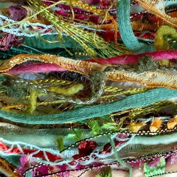 Farmers Market fiber art yarn  28 yds. bundle/embellishment trim /junk journal/dreamcatcher DIY/weaving/add-ins/tassels/fringe/scrapbook