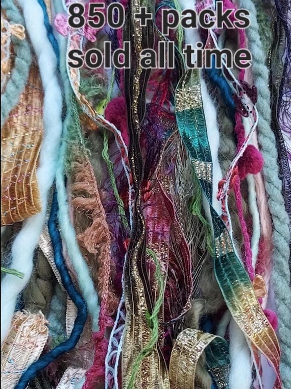 21 yds.Farmers Market Fiber Art Yarn Bundle/Textural novelty yarns/ embellishment trim/Greens, Cranberry, Peach, Teal yarn pack