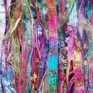 RAINBOW Gems  Fiber Art Yarn bundle/bright novelty yarn 20 yds./10X2 embellishment trim/weaving/junk journal/dreamcatchers/craft yarn  trim