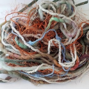EARTH TONES BoHo blend fiber art yarn bundle 16 yds/hand-dyed, kettle-dyed  included/Embellishment trim/2×8