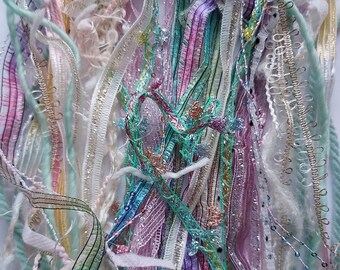 FAIRY Prom fiber art yarn bundle 20 yds/embellishment trim/TEXTURAL variety/Novelty yarn/pastel yarn pack/junk journal/slow stitch /fringe