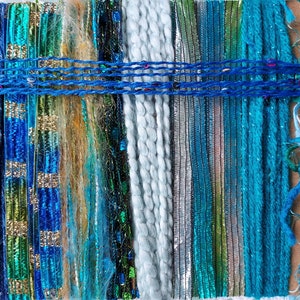 NEW Mermaid's Lair 20 yds. fiber art yarn bundle/embellishment trim 10X2/weaving/blue green teal yarn/junk journal/dreamcatcher DIY/fringe image 2