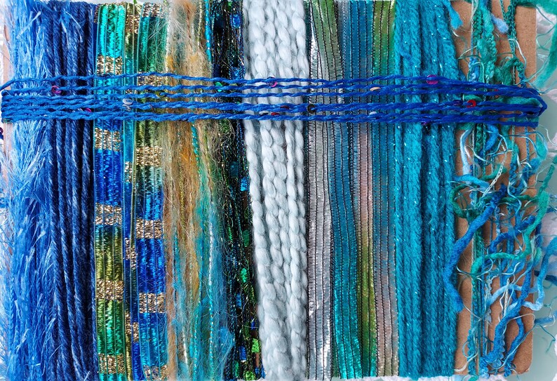 NEW Mermaid's Lair 20 yds. fiber art yarn bundle/embellishment trim 10X2/weaving/blue green teal yarn/junk journal/dreamcatcher DIY/fringe image 2
