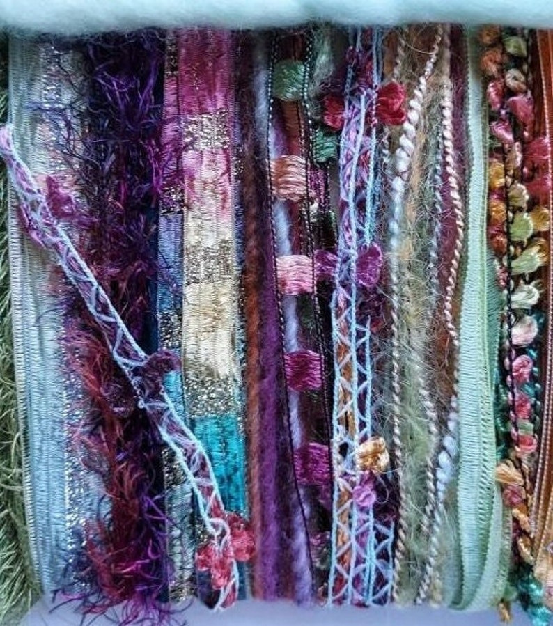 Farmers Market fiber art yarn 28 yds. bundle/embellishment trim /junk journal/dreamcatcher DIY/weaving/add-ins/tassels/fringe/scrapbook image 2