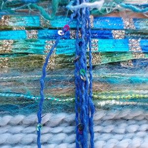 NEW Mermaid's Lair 20 yds. fiber art yarn bundle/embellishment trim 10X2/weaving/blue green teal yarn/junk journal/dreamcatcher DIY/fringe image 6