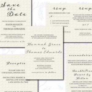 Classic Linen Elegant Calligraphy Toile Wedding Invitation Template Set, Wedding Bundle, Simple Wedding Invitation Template Download Instant