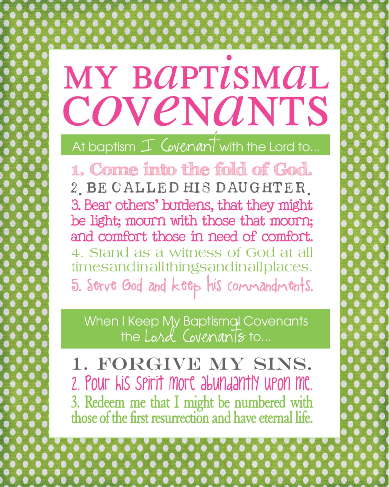 LDS Baptismal Covenants / Promise Printable Girl Etsy