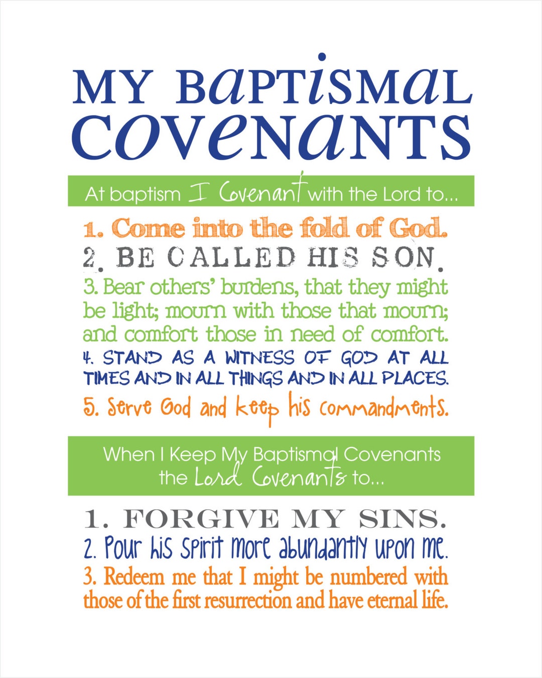LDS Baptismal Covenants / Promise Printable Boy Etsy