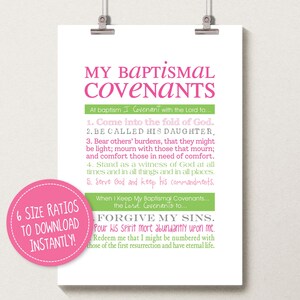 LDS Baptismal Covenants Poster Printable: Baptism Prep, Primary Bulletin Board LDS, Primary Presidency, Baptism Gift, Digital Download