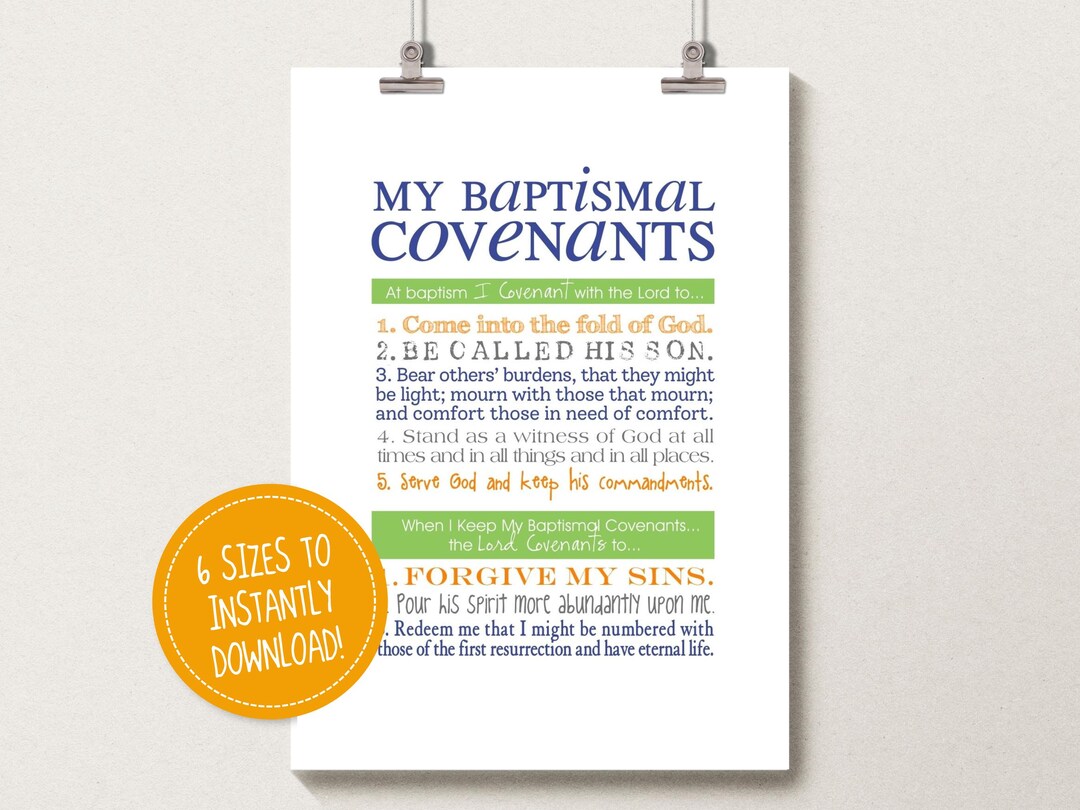 LDS Baptismal Covenants Poster Printable: Baptism Prep, Primary