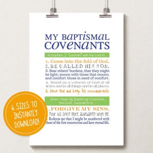 LDS Baptismal Covenants Poster Printable: Baptism Prep, Primary Bulletin Board LDS, Primary Presidency, Baptism Gift Boys, Digital Download