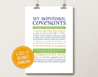 LDS Baptismal Covenants Poster Printable: Baptism Prep, Primary Bulletin Board LDS, Primary Presidency, Baptism Gift Boys, Digital Download