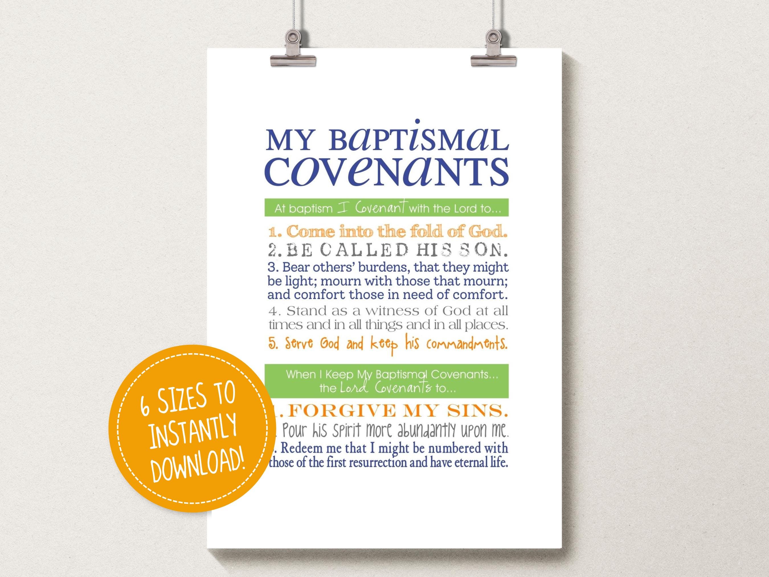 LDS Baptismal Covenants Poster Printable: Baptism Prep, Primary