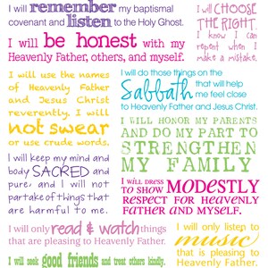 LDS Printable My Gospel Standards Girl