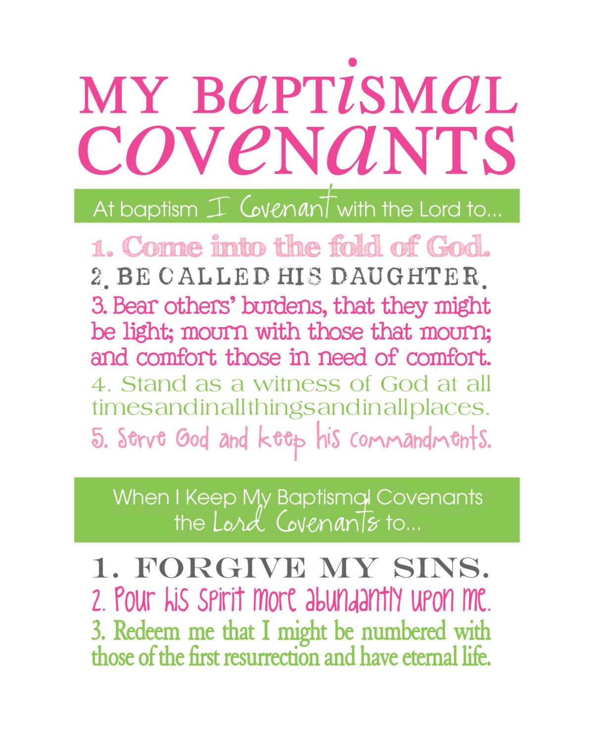 LDS Baptismal Covenants / Promise Printable Girl - Etsy