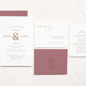 Letterpress Boho Wedding Invitation Suite: Gold & Blush