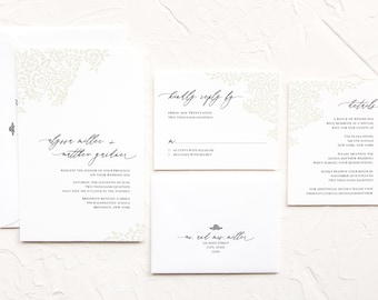 Letterpress Floral Lace Wedding Invitation Suite, Modern Invitation Suite, Romantic Wedding, Customizable - Deposit