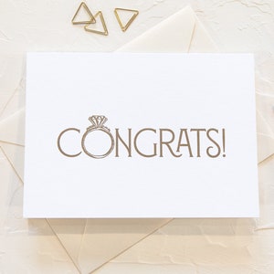 Letterpress Congratulations Card for Weddings & Engagements, Bride to Be, Engaged, Custom Illustrated Greeting Card