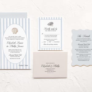 Coastal Wedding Invitation, Watercolor Wedding Suite, Beach Wedding - Customizable - Printed - Deposit