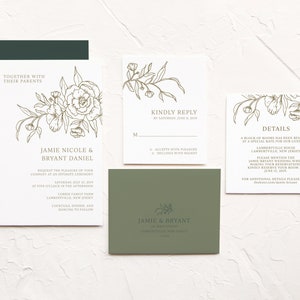 Letterpress Bohemian Floral Illustration, Botanical Wedding Invitations, Boho Wedding Invitation Suite - Personalized & Customizable