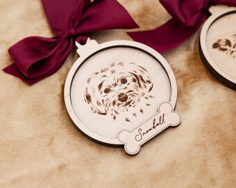 Custom Engraved Pet Portrait Ornament - Personalized Dog Christmas Ornament
