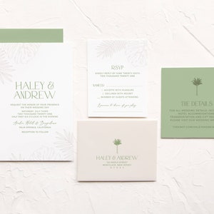 Letterpress Tropical Modern Wedding Invitation, Blind Letterpress Invitation Suite, Summer Wedding - Customizable - Deposit