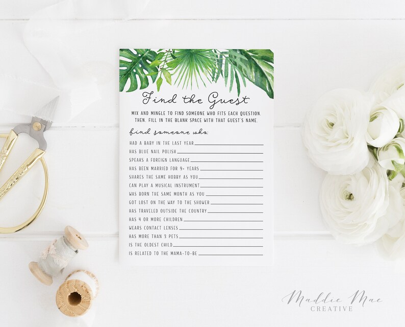 Find The Guest Baby Shower Game 5x7 Tropical Baby Etsy Find The Guest Baby Shower Game 5x7 Tropical Baby Etsy