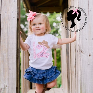 Personalized Pink Bandana Cowgirl Birthday Outfit - Bodysuit or Shirt and Matching Add on Double Ruffle Hair Bow Set