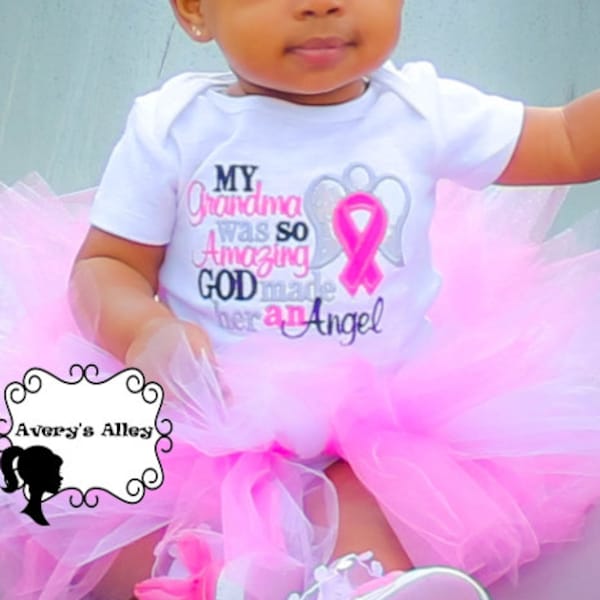 My Grandma was so Amazing God made her an Angel - Any Name! Girls Breast Cancer Awareness Applique Shirt or Bodysuit - SHIRT ONLY