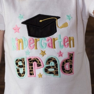 Kindergarten GRAD Any Grade Girls White Applique Kindergarten Graduation Shirt & Matching Hair Bow for Kindergarten Graduation image 2