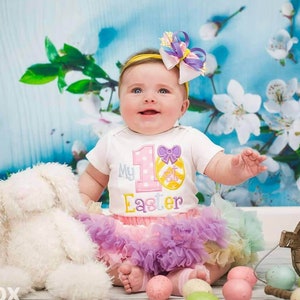 My 1st Easter - Girls Pastel Applique First Easter Shirt & Matching Hair Bow Set