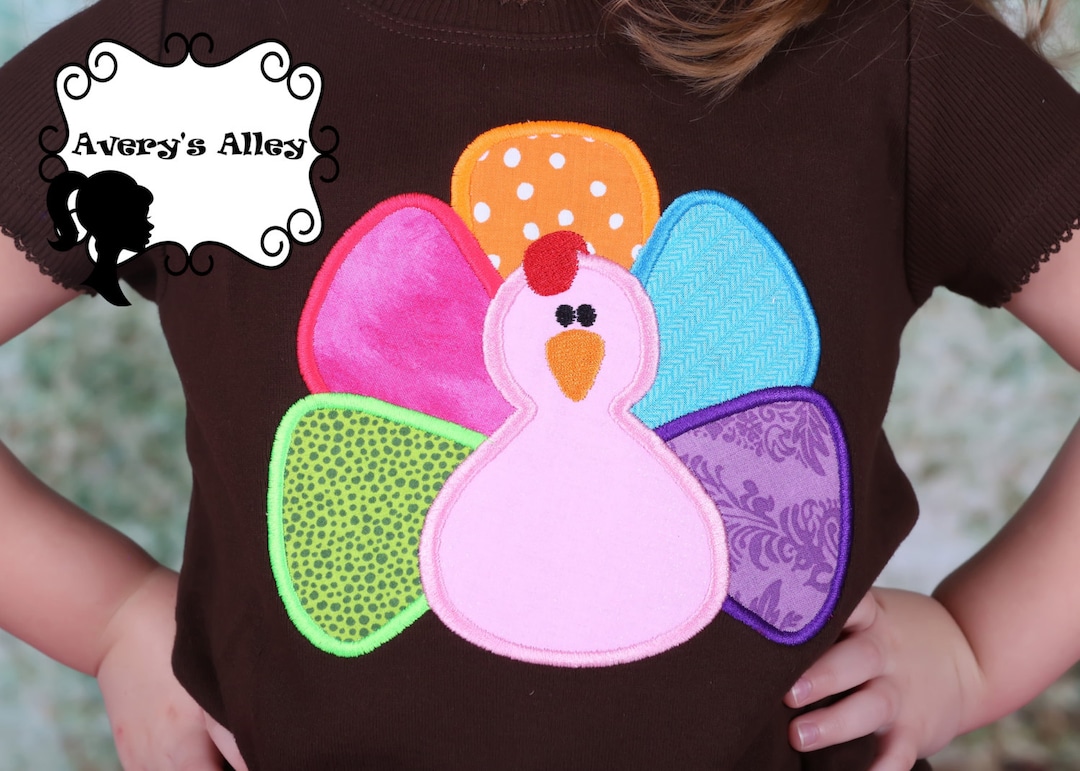 Multi Fabric Turkey Girls Applique Brown Thanksgiving Shirt Etsy
