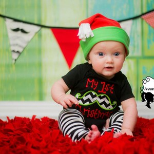 Boys My 1st Christmas Boys Applique First Christmas Chevron Mustache Shirt or Bodysuit with Add on Leg Warmers image 3