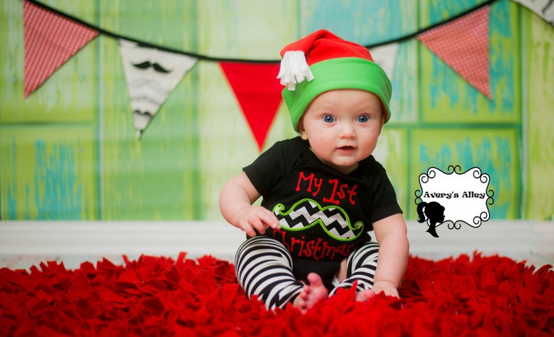 Boys My 1st Christmas Boys Applique First Christmas Chevron Mustache Shirt or Bodysuit with Add on Leg Warmers image 3