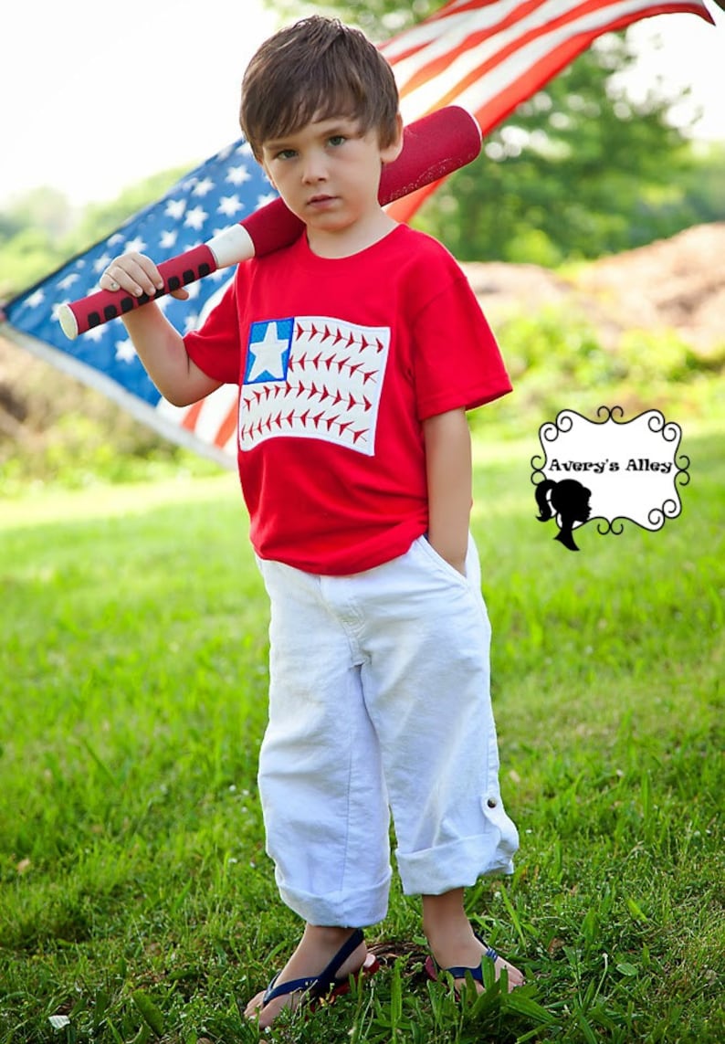 Baseball Flag Boys 4th of July Applique Red Shirt or - Etsy