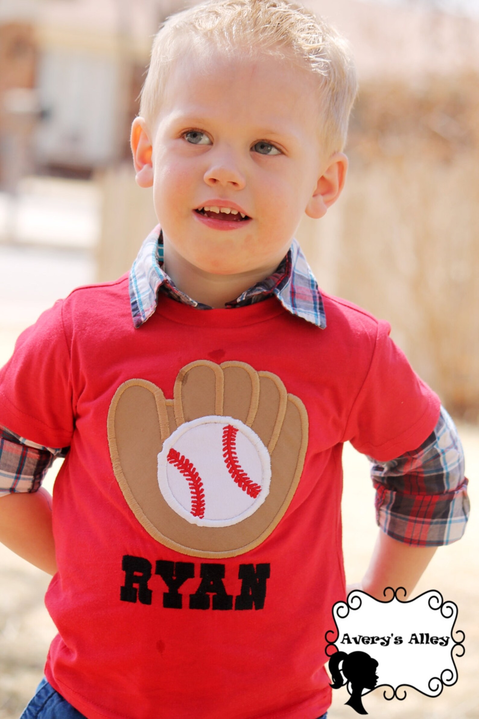 Boys Baseball Glove With Personalized Name Red Applique Etsy