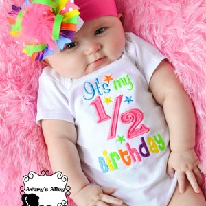 It's my 1/2 Birthday Girls Half Birthday Embroidered Half Birthday Shirt, Hair Bow image 2