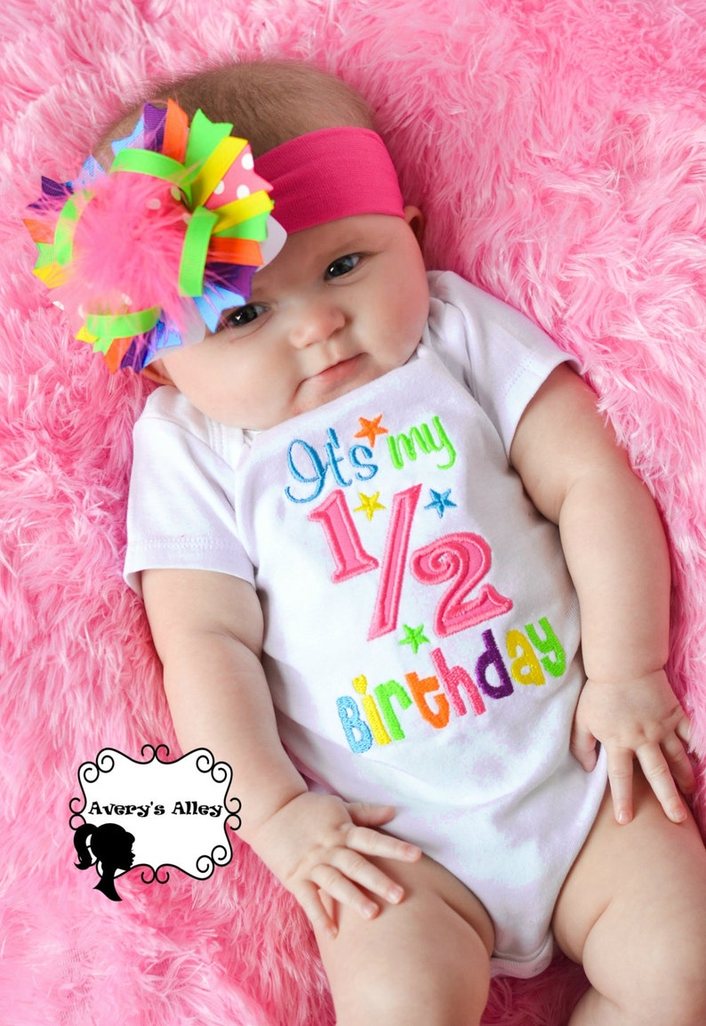 It's my 1/2 Birthday Girls Half Birthday Embroidered Half Birthday Shirt, Hair Bow image 2