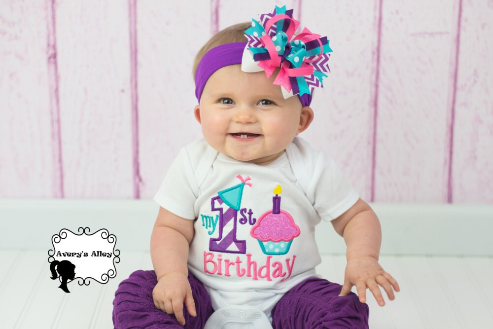 My 1st Birthday Any Age Girls Cupcake and Chevron Applique - Etsy
