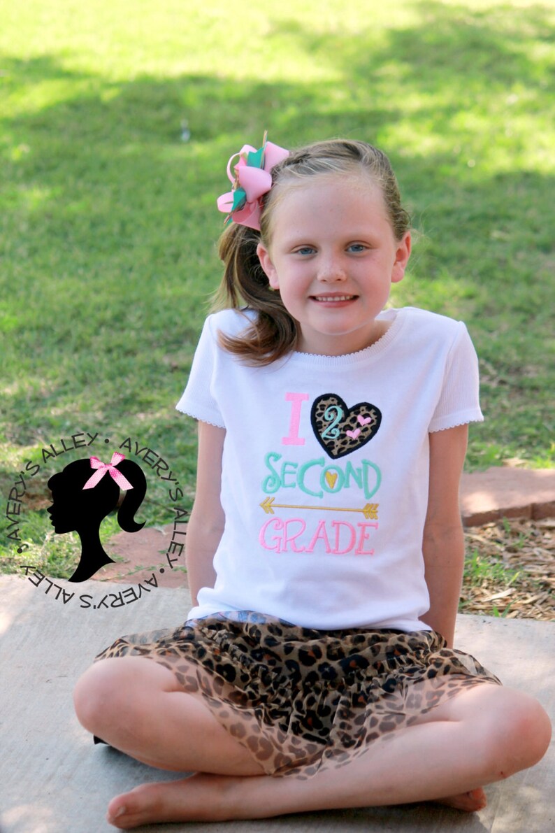 Download ANY GRADE I Love Second Grade Girls Leopard Applique White ...