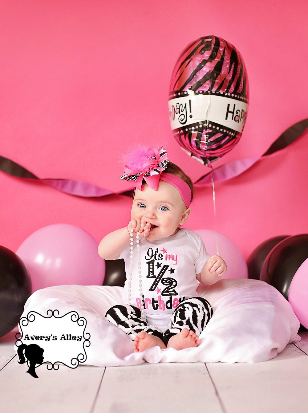 It's my 1/2 Birthday - Girls Half Birthday Zebra Applique White S…