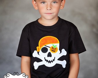 Halloween Pirate Skull- Boys Applique Black Halloween Shirt or Bodysuit