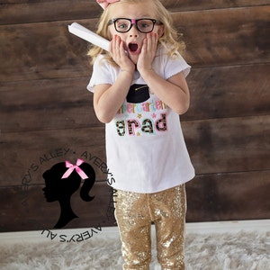 Kindergarten GRAD Any Grade Girls White Applique Kindergarten Graduation Shirt & Matching Hair Bow for Kindergarten Graduation image 3