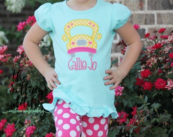 Personalized Girls Polka Dot School Bus - Back to School Outfit- Girls Back to School Bus Shirt with add on Polka dot Pants and Hair bow